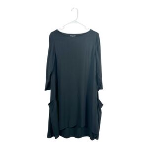 Eileen Fisher Black Swing 100% Silk Pocket Dress Size XS